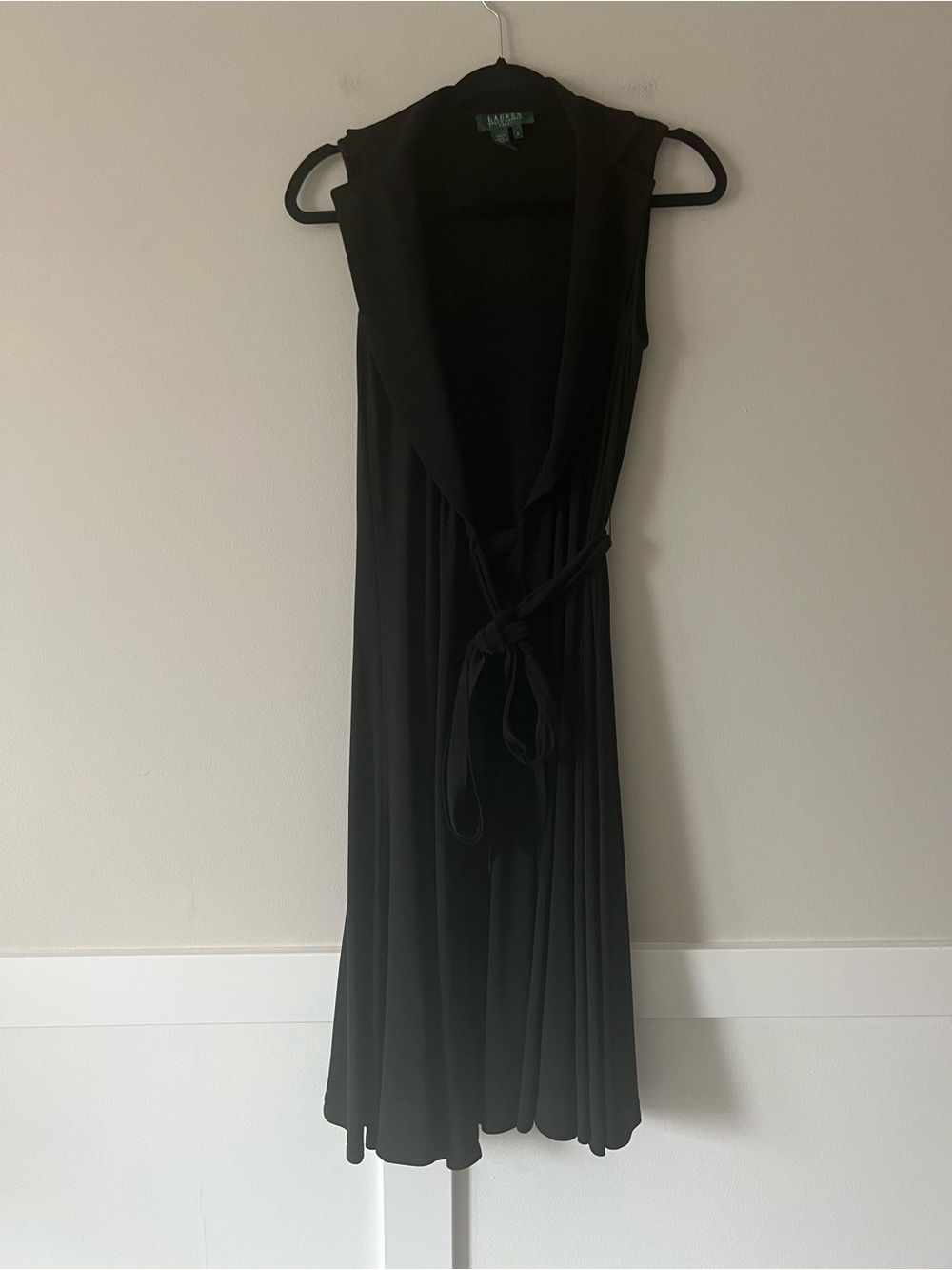 Lauren Ralph Lauren Black Sleeveless Wrap Dress Shawl Collar Midi Size 6